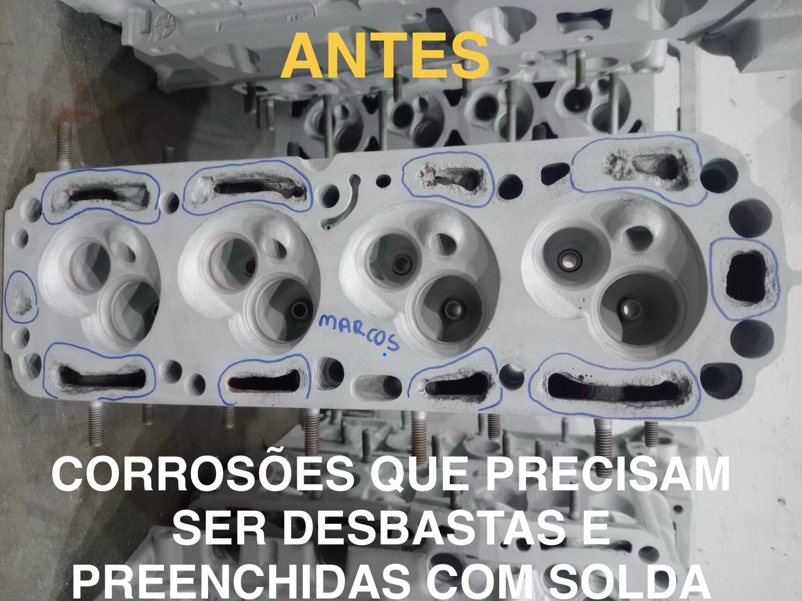 Cabeçote com corrosões antes do reparo