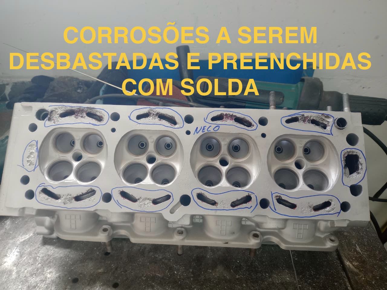 Cabeçote com corrosões a serem preenchidas com solda